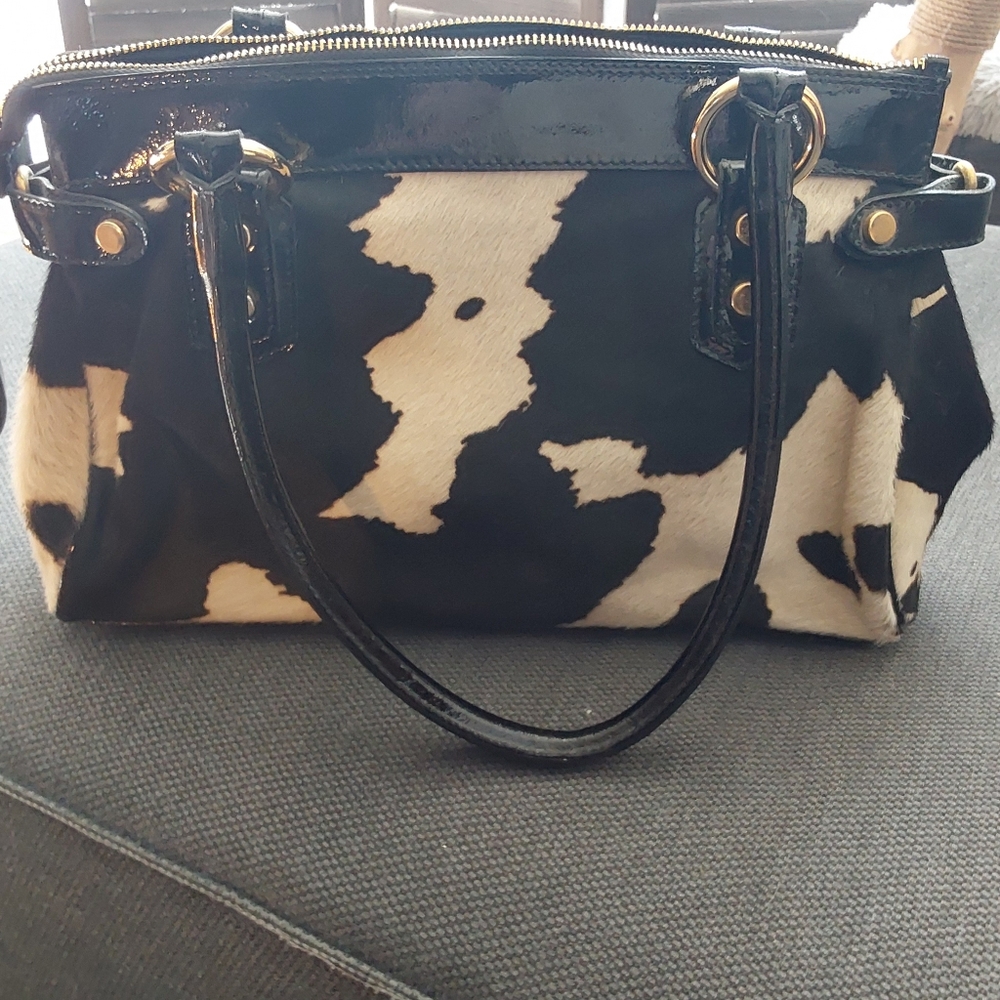 High quality Cavalcanti patent leather and calf hair italian bag